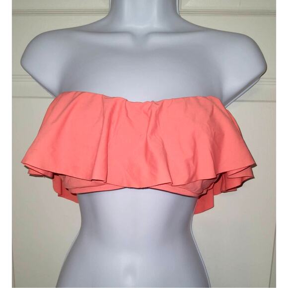 L*SPACE Lynn Coral Pink Strapless Bandeau Style Ruffle Flounce Bikini Top Size L - Picture 3 of 11